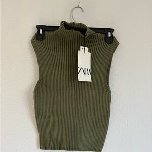 Zara Olive Green Ribbed Knitwear